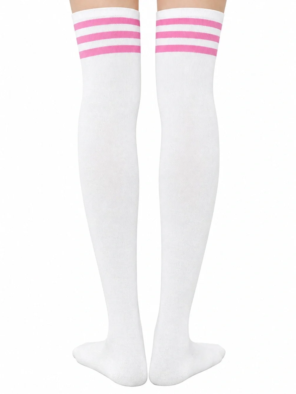 White & Pink Striped Thigh High Over the Knee Socks